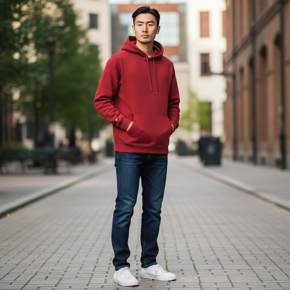 Abercrombie & Fitch Hoodie Mens M Red Patch Logo Pullover Classic Minimalist